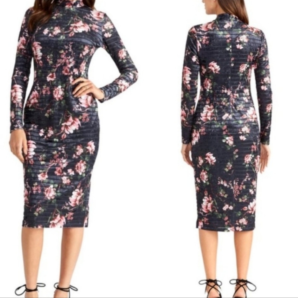 RACHEL Rachel Roy Velvet Stripe Floral Dress - L